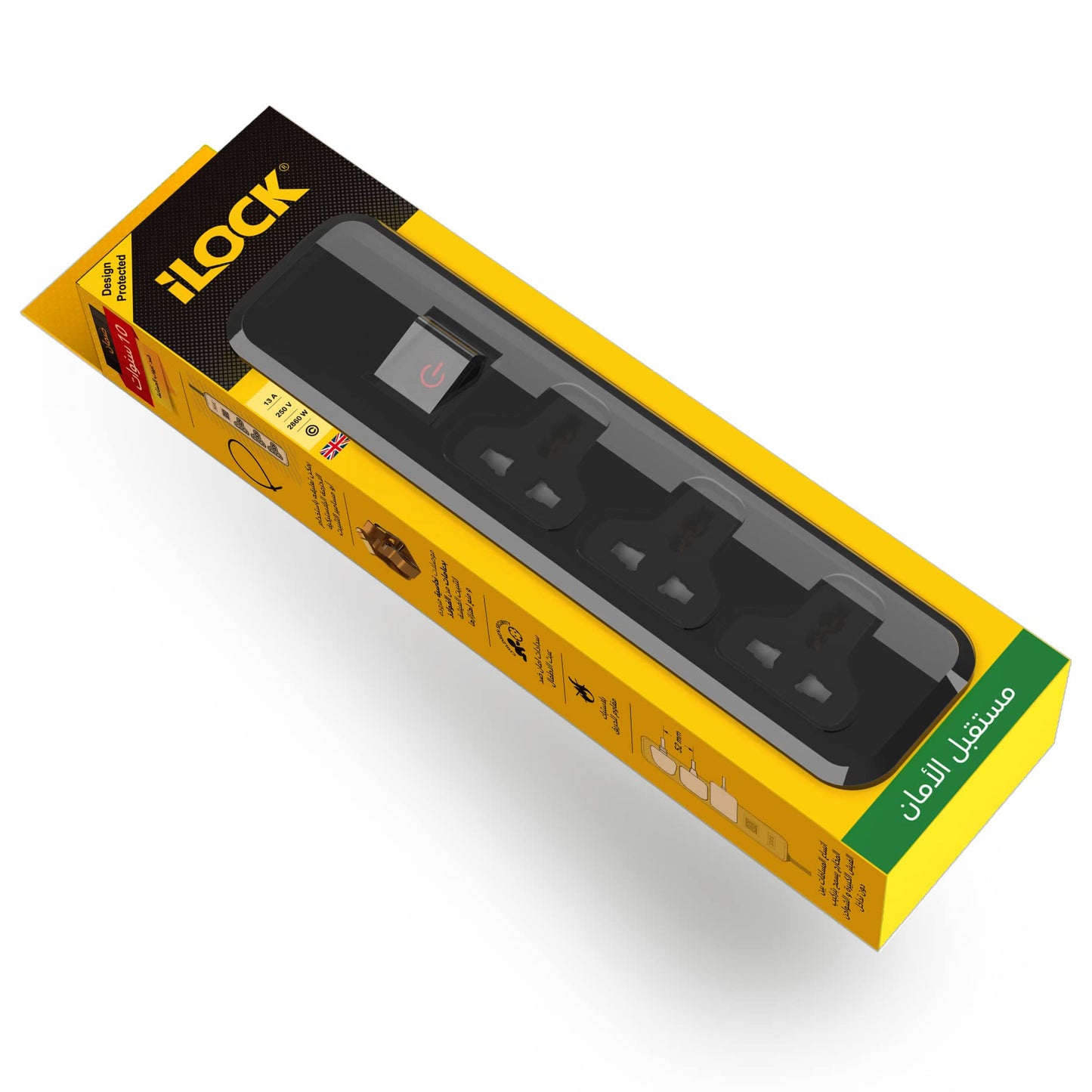 iLOCK power strip 3 universal outlets with switch (black)