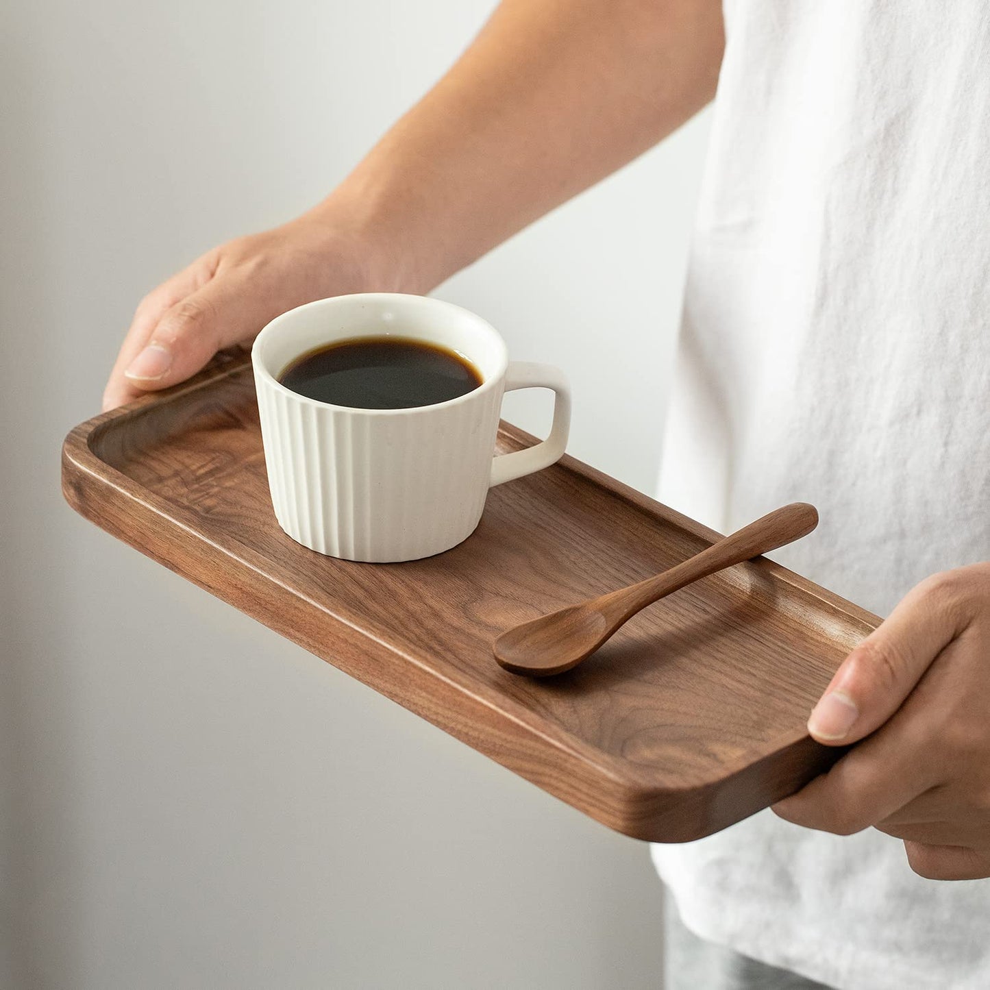 Solid Wood Serving Tray, Rectangular 30x13cm Platter for Bathroom, Tea, Coffee, Snacks or Dinner Use, Rustic Wooden Display Tray for Home, Vanity, Spa or Kitchen Countertop - Brown