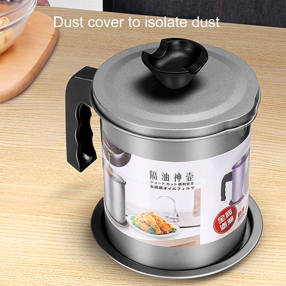 YAHUA LI Oil Strainer Pot Grease Can, 1.4 L/1.7L Stainless Steel Container w/Fine Mesh Dust-proof lid Non-slip Plate Base Suitable Easy Grip Handle, for Storing Frying Cooking