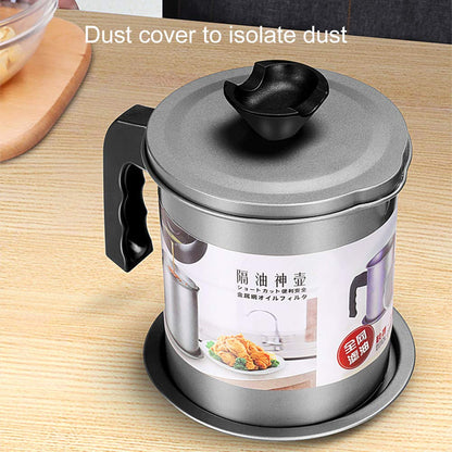 YAHUA LI Oil Strainer Pot Grease Can, 1.4 L/1.7L Stainless Steel Container w/Fine Mesh Dust-proof lid Non-slip Plate Base Suitable Easy Grip Handle, for Storing Frying Cooking