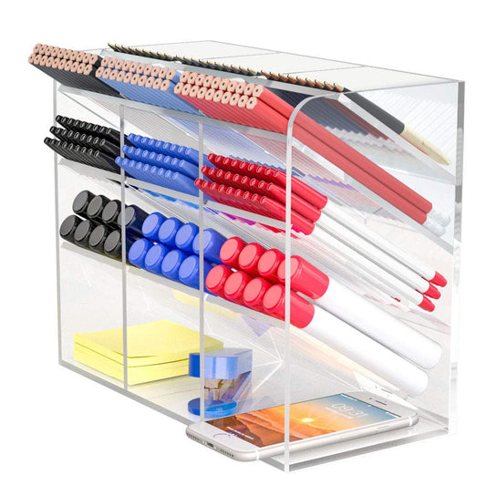 Multi-Functional DIY Clear Acrylic Pen Holder and Desktop Organizer Box, Customizable Stationary Storage Rack for School, Home, and Office Art Supplies, Modular and Easy to Assemble
