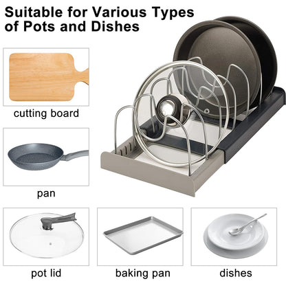 ALLWYOU Adjustable Pan Lid Holder with 7 Adjustable Compartments Pot and Pan Lid Organiser Rack Holder Expandable Tray Bakeware Storage Rack Dish Drying Rack Kitchen Cupboard Drawer Organiser