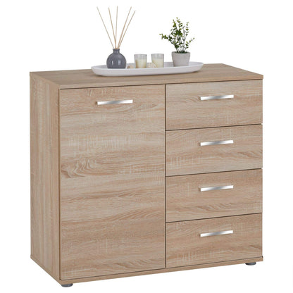 Chest of Drawers Sideboard in Sonoma Oak, Highboard with 1 Door and 4 Drawers, Versatile Storage Cabinet for Living Room or Hallway, Modern Wood Furniture