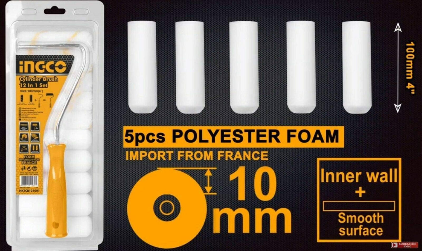 Ingco Rolla Paint Set 4 Inch + 12 Piece Sponge - HB121001