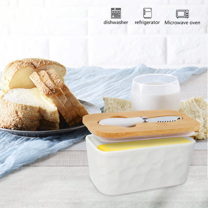 Porcelain Butter Dish,Butter Dishes with Knife and Double Silicone Seal Lid,Cheese Container,White