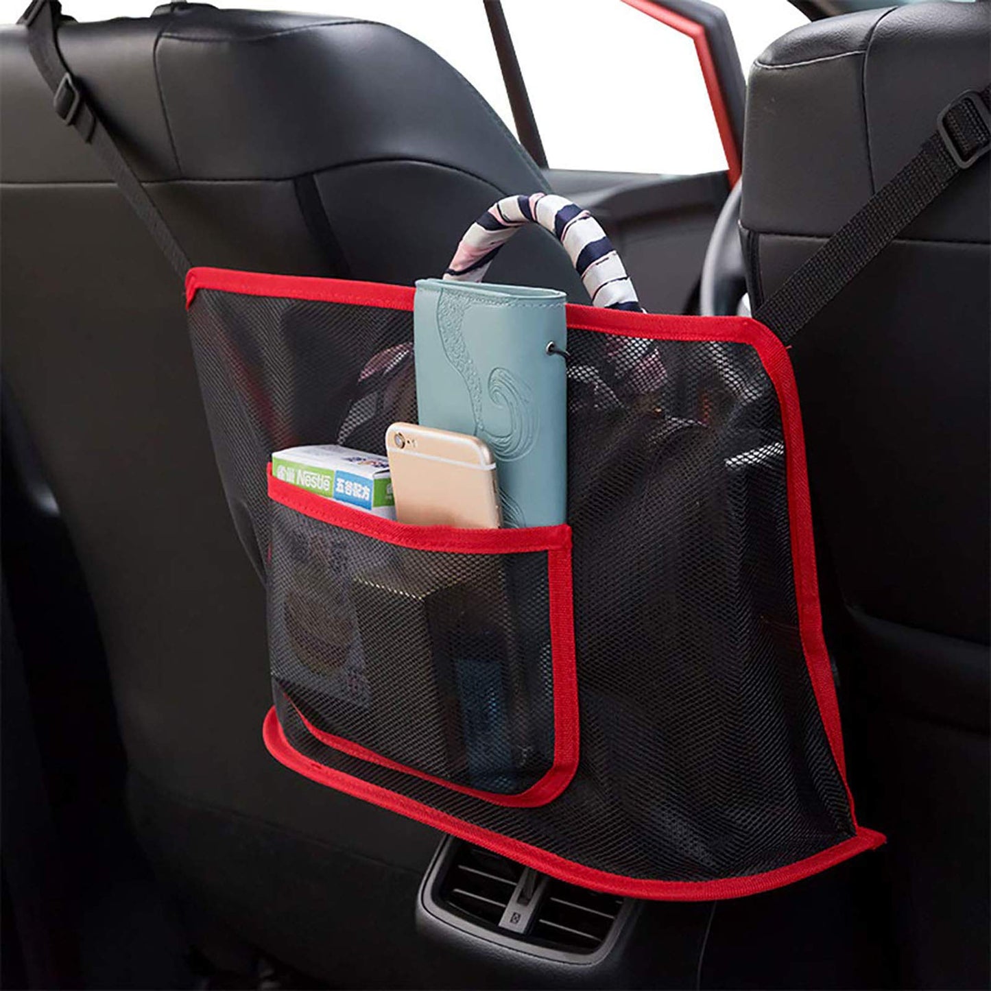 YCAXZSH Car Handbag Holder Between Seats,Driver Storage Netting Pouch for Purse & Pocket,Seat Back Net Bag Barrier of Backseat Pet Kids,Cargo Tissue Holder (B)