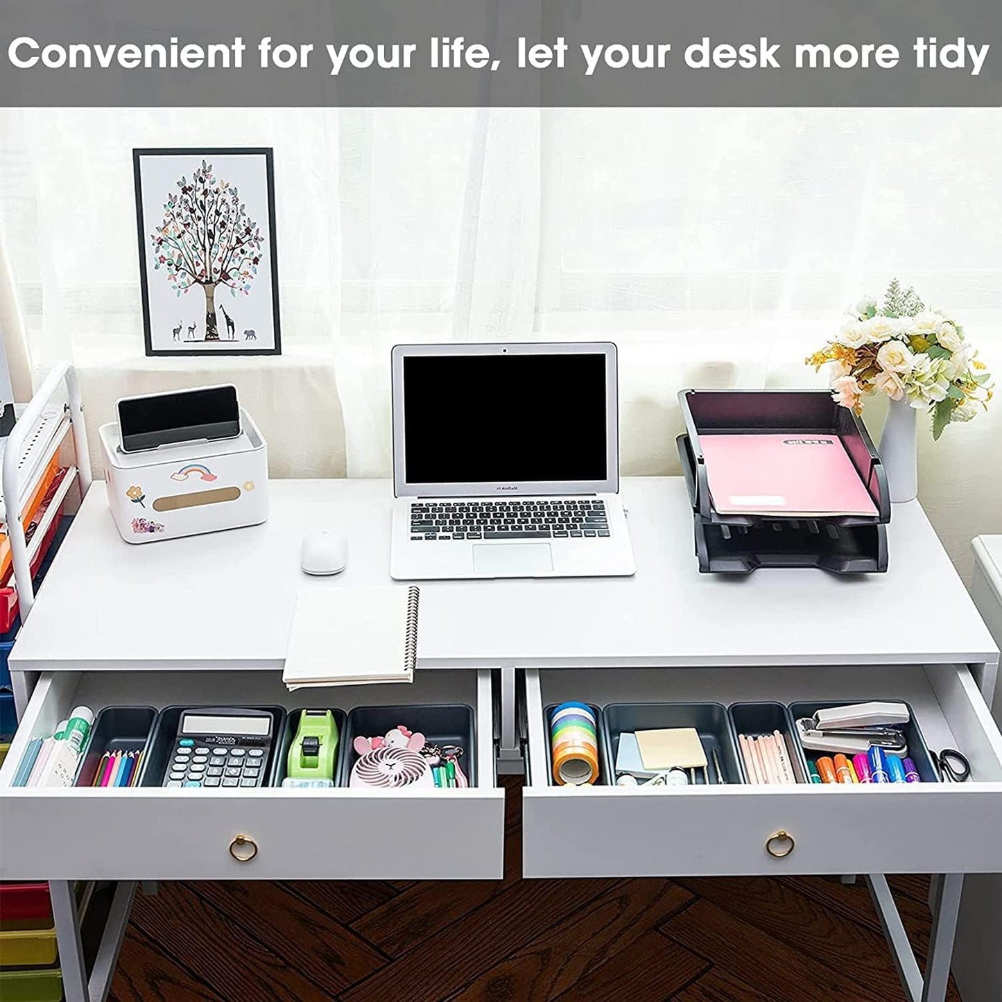 16 Pieces Drawer Organizers Set, Versatile Desk Drawer Organizer Trays Plastic Storage Bins, Separators Drawer Divider for Makeup, Kitchen Gadgets Utensils and Office