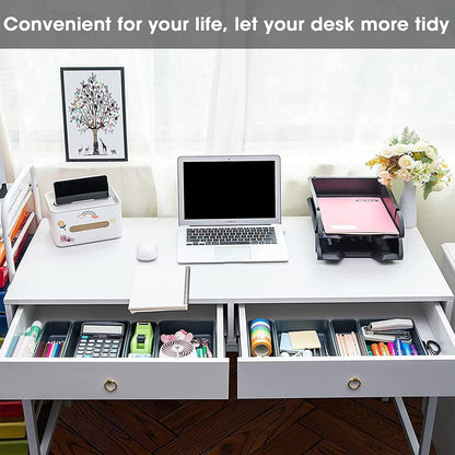 16 Pieces Drawer Organizers Set, Versatile Desk Drawer Organizer Trays Plastic Storage Bins, Separators Drawer Divider for Makeup, Kitchen Gadgets Utensils and Office