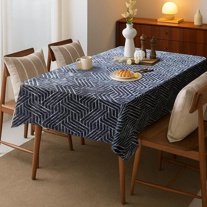 INtex Home Rectangular Tablecloth, Nadia’s Geometrical Design in Heavy Duty Linen Velvet Fabric, Soft Touch for Reception Living Room and Special Occasions - 1 Pc - 130 x 130 cm - Light Biege