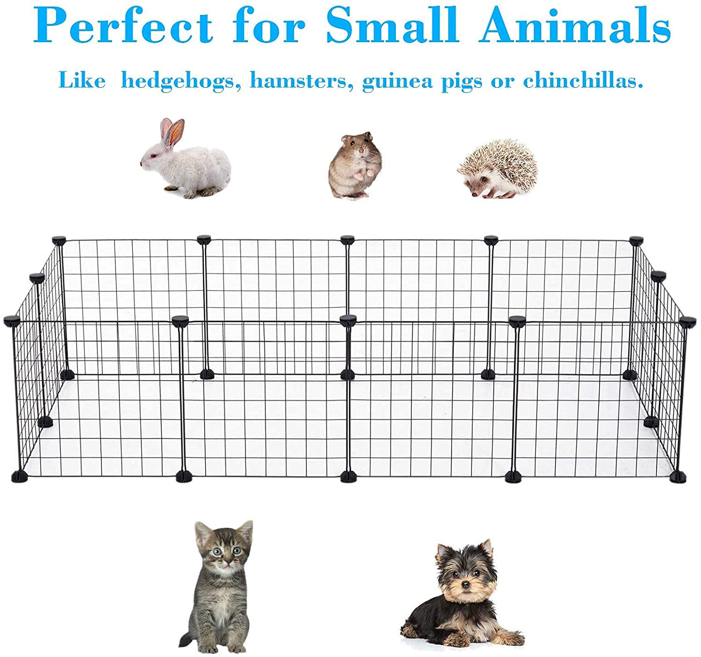 PATIOSNAP Pet Fence, 12 Pieces DIY Metal Wire Playpen, Carrier Play Yard for Small Pets - Rabbit, Guinea Pigs, Puppy - Portable Indoor Outdoor Cage