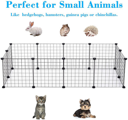 PATIOSNAP Pet Fence, 12 Pieces DIY Metal Wire Playpen, Carrier Play Yard for Small Pets - Rabbit, Guinea Pigs, Puppy - Portable Indoor Outdoor Cage