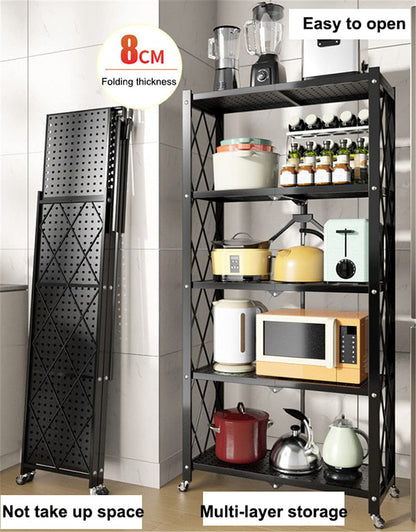 Metal Organizers Rolling Cart Display Wire Rack Shelf,5-Tier Foldable Storage Shelving Unit,with Wheels Freestanding Book Shelf Folding Storage Rack Unit, for Garage Bedroom Kitchen and Pantry