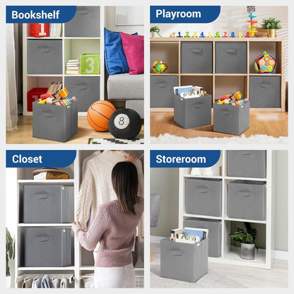 EOGILY Collapsible Fabric Storage Cubes Organizer, Set of 6 Home Foldable Collapsible Storage Box, Fabric Cubby Organizer Baskets with Dual Handles, Cube Storage Bins for Shelf, Home and Office