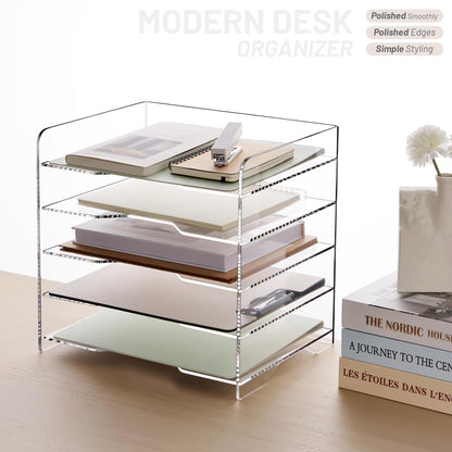 Clear Acrylic File Organizer, 5-Tier Horizontal Letter Tray, Enlarged Paper Organizer for Desk, Office, and Home Use