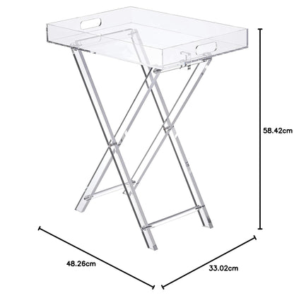 Acrylic Folding Tray Table, Modern Clear Side and End Table, Space-Saving Foldable Design, Perfect for Living Room, Bedroom, Office or Event Use, 48 x 33 cm Surface, 58 cm High, Clear