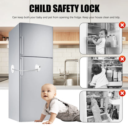Fridge Lock (2 Pcs) Refrigerator Lock with Keys & Strong Adhesive, Fridge Locks for Kids, Child Safety Locks, Cabinet Lock, Freezer Lock, Security Window Lock, Window Stopper, Drawer Lock (White)