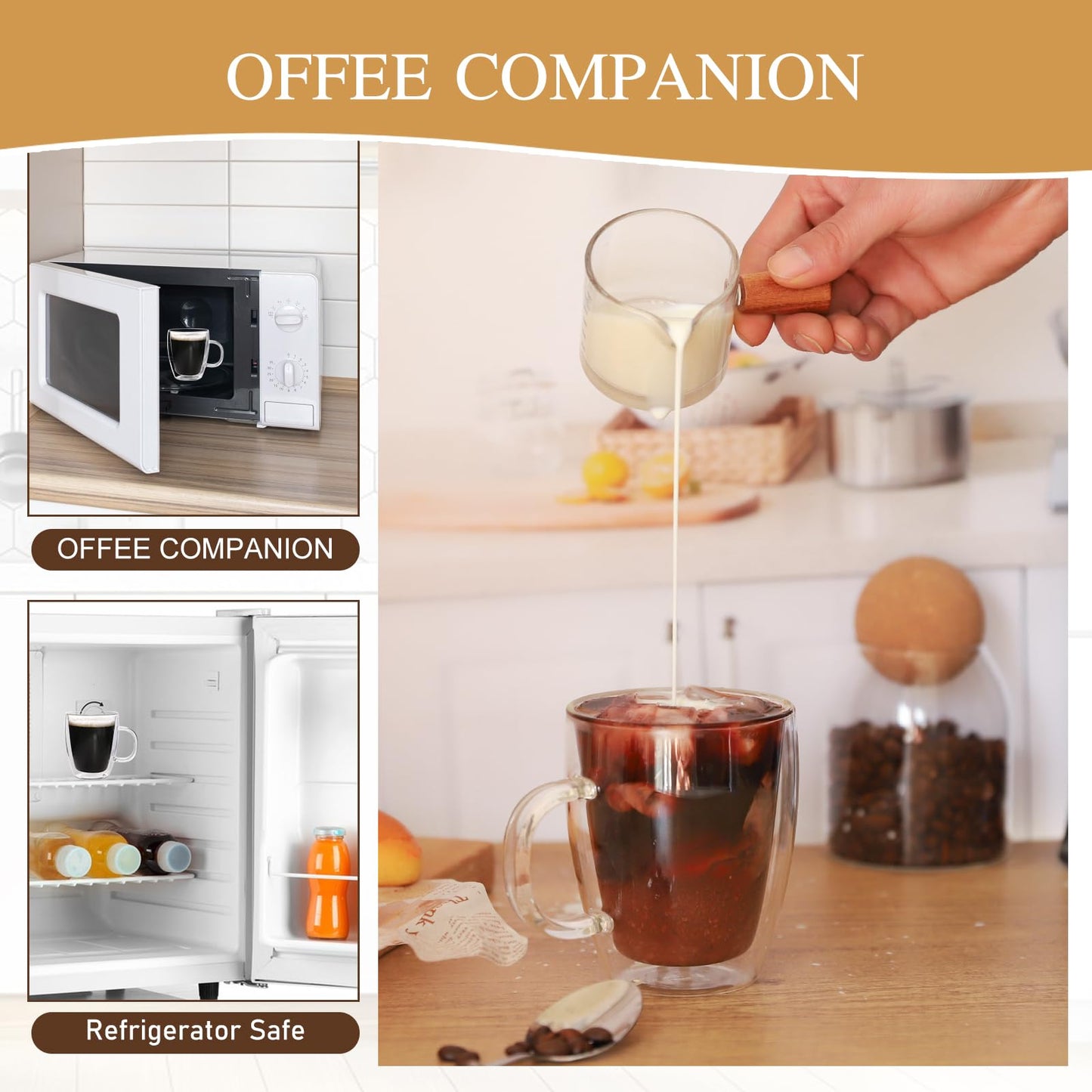 YUNCANG Double Wall Glass Coffee Mugs, (4-Pcak) 13 Ounces-Clear Glass Coffee Cups with Handle,Insulated Coffee Glass,Cappuccino Cups,Tea Cups,Latte Cups,Beverage Glasses Heat Resistant