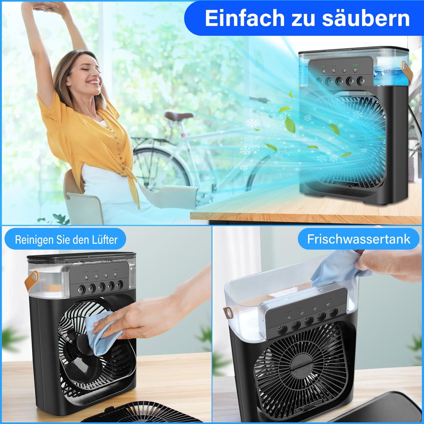 Mini Air Conditioning Portable Air Cooler Mobile Air Conditioner with 3 Speeds, 1/2/3H Timer, 360° Rotation, Small Personal Air Conditioning Fan, USB Desktop Cooling Fan for Office, Home, Black