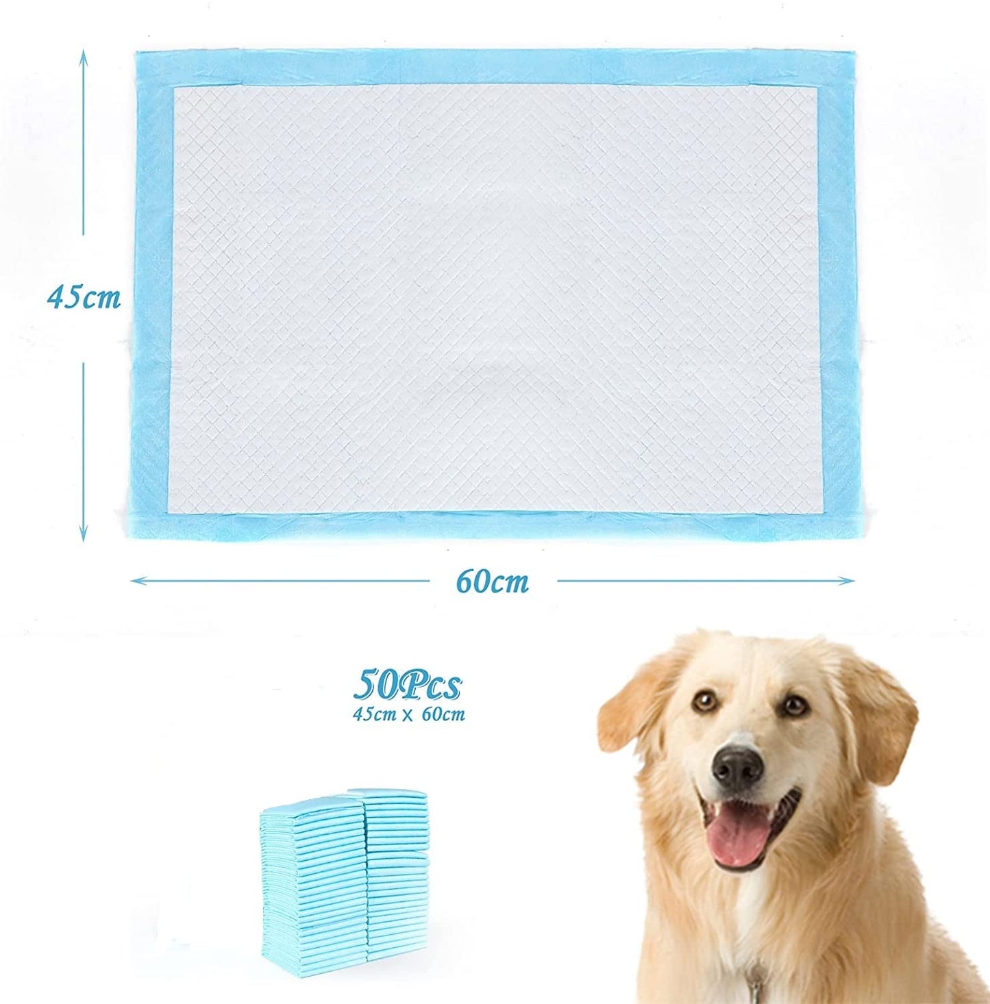firs Pet Pee Pads, Dog Training Pee Pads, ATDONE Disposable Healthy Nappy Mat For Dog Cat, Keep Healthy Clean Odor Eliminating Super Absorbent Leak proof pads (M - 45x60cm 50PCS Blue)