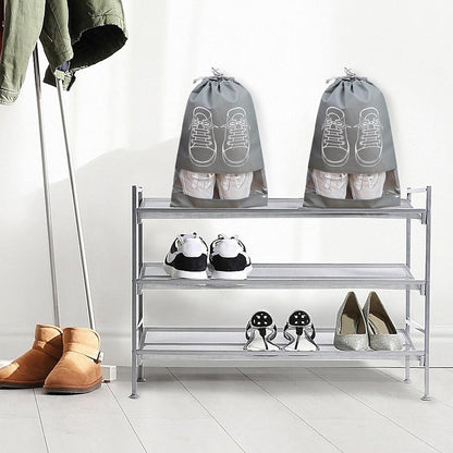 Large Shoe Storage Bags, Dustproof Drawstring Shoe Bags with Transparent Window, Waterproof Travel Organizer, Portable Shoe Pouches - Grey - 17 pieces