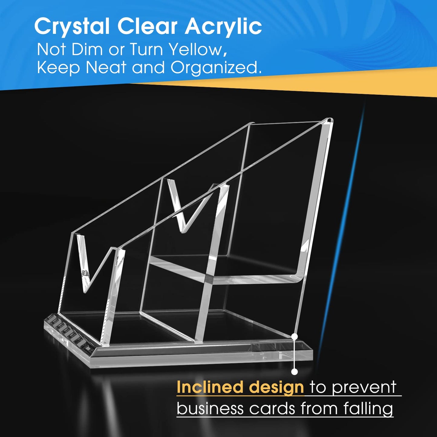 Clear Acrylic Business Card Holder, 2-Tier 2-Slot Display Stand, Holds up to 120 Cards, Desktop Name Card Organizer for Office and Exhibitions