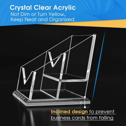 Clear Acrylic Business Card Holder, 2-Tier 2-Slot Display Stand, Holds up to 120 Cards, Desktop Name Card Organizer for Office and Exhibitions