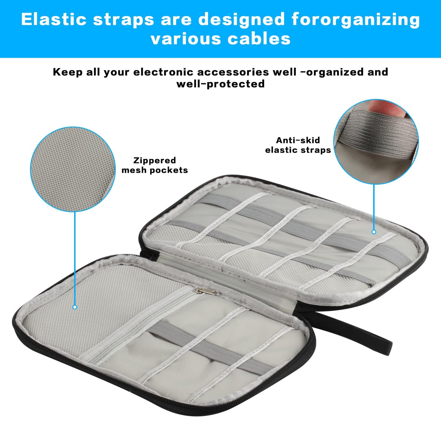 Electronic Travel Organizer - Storage Bag for Cables, Chargers, USB Flash Drives and Accessories, Black, Modern