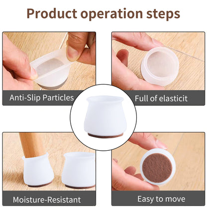 LFEX Chair leg covers,chair leg protectors for hardwood floors 24pcs, silicone felt furniture leg protectors prevent floor scratches and reduce noise(clear)