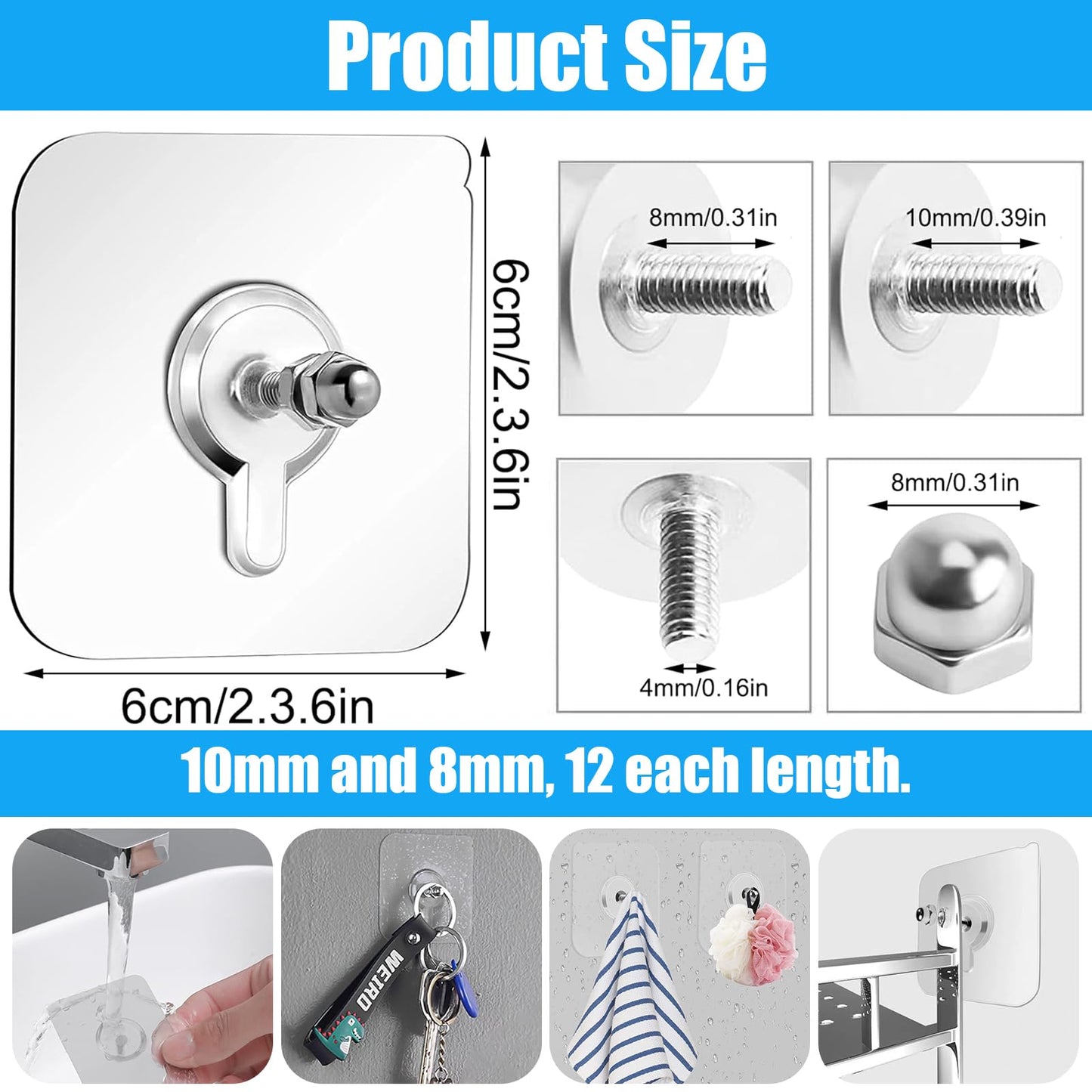 Srup 24 Pieces Clear Self Adhesive Wall Hangers, Transparent Adhesive Hooks, Transparent Adhesive Stickers, Picture Hooks, Painting, Clock, No Drilling