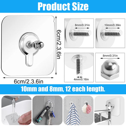 Srup 24 Pieces Clear Self Adhesive Wall Hangers, Transparent Adhesive Hooks, Transparent Adhesive Stickers, Picture Hooks, Painting, Clock, No Drilling