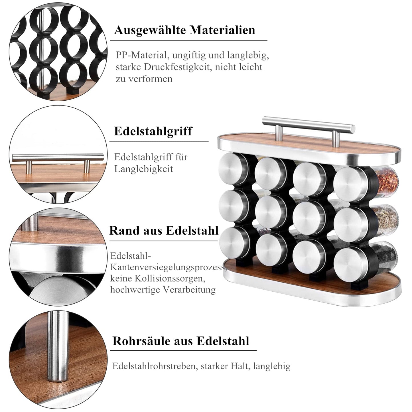 Spice Rack Set, Universal Kitchen Organiser, Spice Rack with 12 Spice Jars, Decorations, Art Style, Spice Rack, Spice Storage, 28 x 23.6 cm