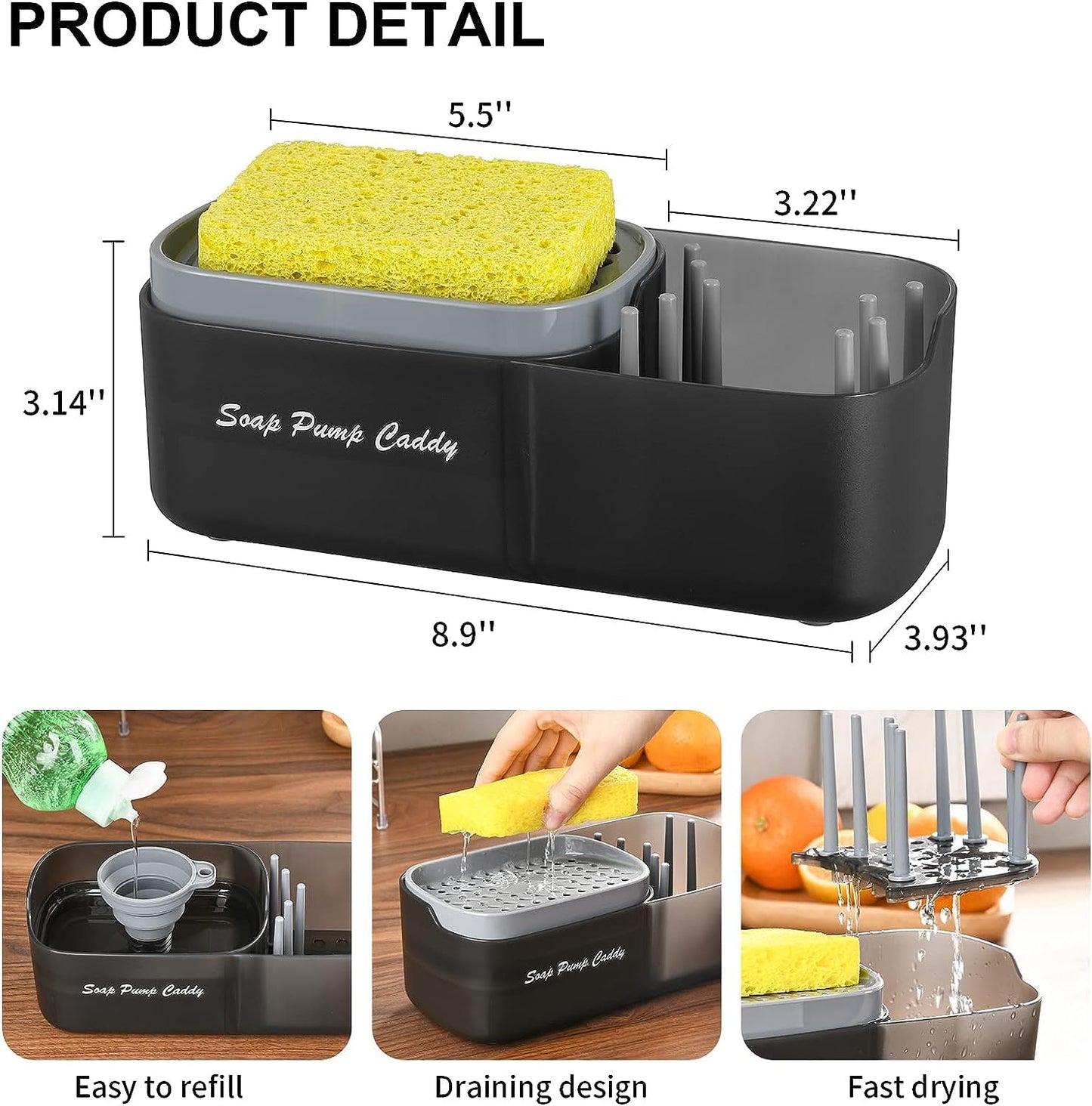 Kitchen Dish Soap Dispenser with Organizer and Sponge Holder, 2022 Newest 3 in 1 Soap Pump Dispenser for Kitchen Sink with Organizer