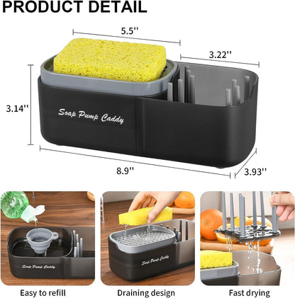 Kitchen Dish Soap Dispenser with Organizer and Sponge Holder, 2022 Newest 3 in 1 Soap Pump Dispenser for Kitchen Sink with Organizer