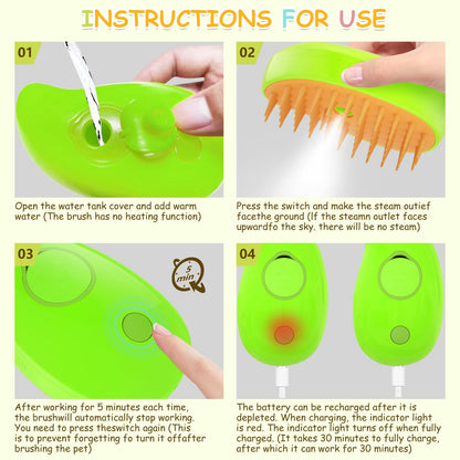 Cat Steam Brush, 3 In1 Steam Cat Brush, Steam Brush for Cats, Steamy Cat Brush, Cat Steam Brush for Shedding, Rechargeable Multifunctional Pet Hair Comb for Removing Tangled And Loosse Hair (Green)