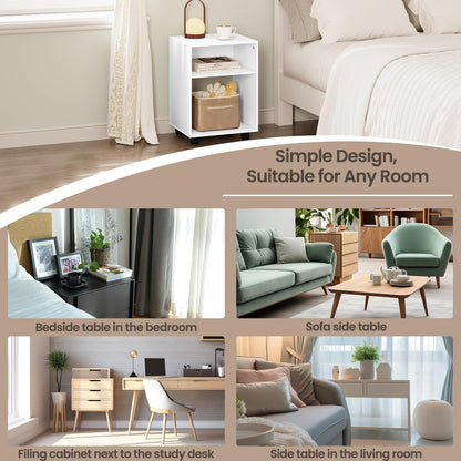 Printer Stand with Wheels in White, Mobile Office Cabinet with 2 Compartments, Engineered Wood Under-Desk Stand with Brakes, 40x35x55cm, Versatile Storage Trolley