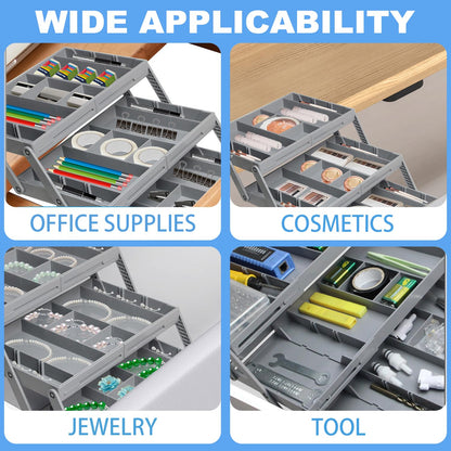 2 Tier Drawer Organiser,Smart Drawer Organizer Multi Level,Folding Shallow Drawer Organizers,Adjustable Expandable Drawer Organizer Trays For Office Gadgets,Makeup,Vanity, Jewelry,Cutlery(Single Row)