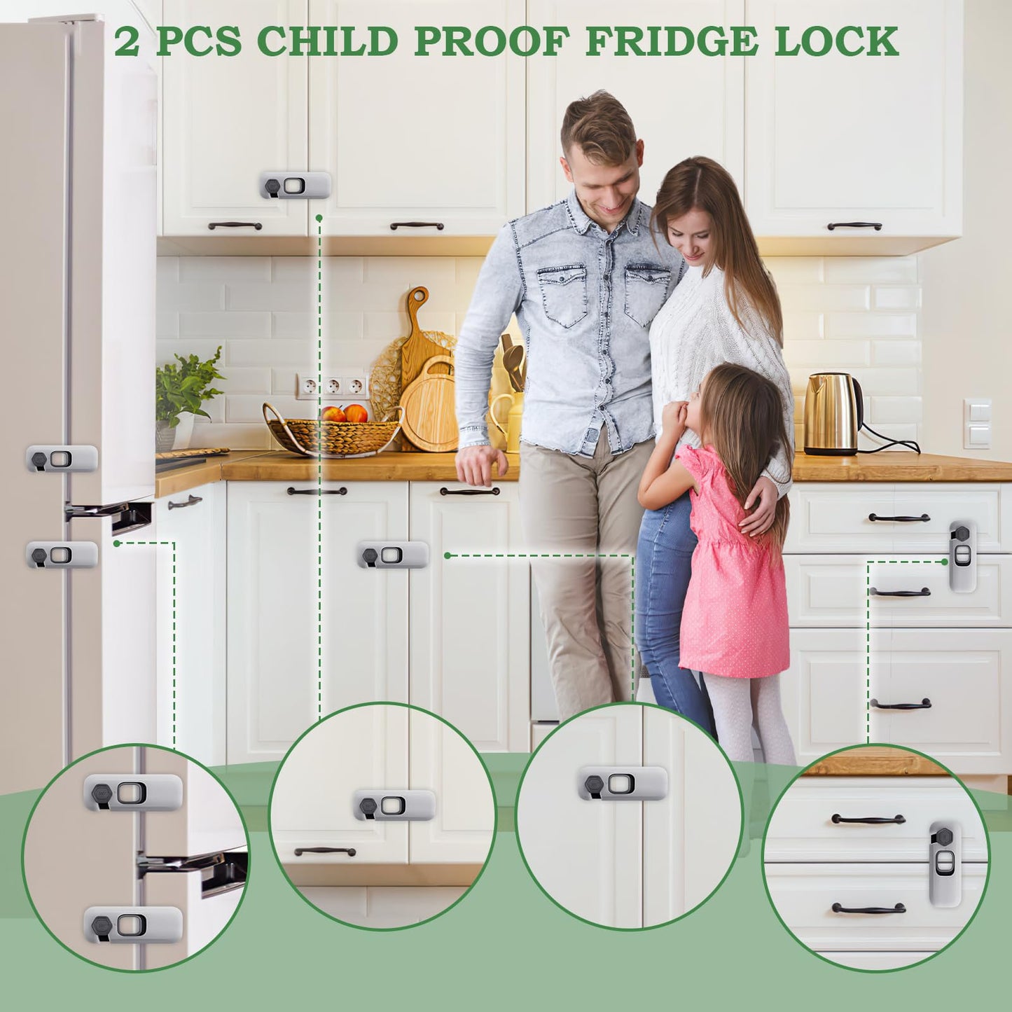 2Pcs Fridge Lock, Easy to Install Fridge Locks for Children, Fridge Locks No Tools Need or Drill, Fridge Child Lock Apply to Max 1 inch(25mm) Sealing Strip (Grey)