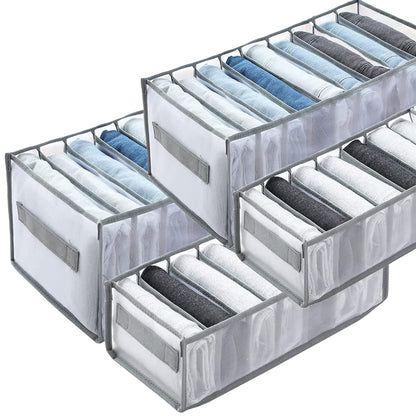 Wardrobe Clothes Organizer with Compartments, Foldable Storage Bins for Jeans, T-Shirts and More, Grey, 25 x 20 x 36 cm, 2 Packs