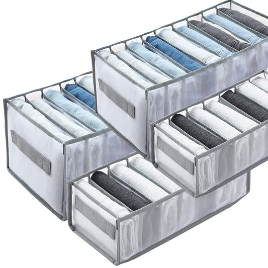 Wardrobe Clothes Organizer with Compartments, Foldable Storage Bins for Jeans, T-Shirts and More, Grey, 25 x 20 x 36 cm, 2 Packs