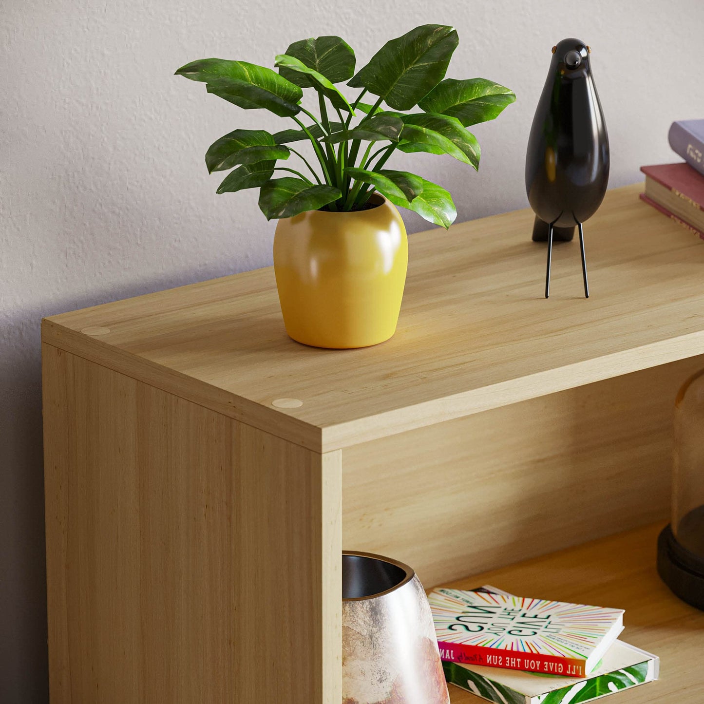 3 Tier Low Bookcase, Oak Finish Wooden Shelving Display Unit, Modern Office and Living Room Furniture, Wide and Compact Bookshelf, Elegant Design