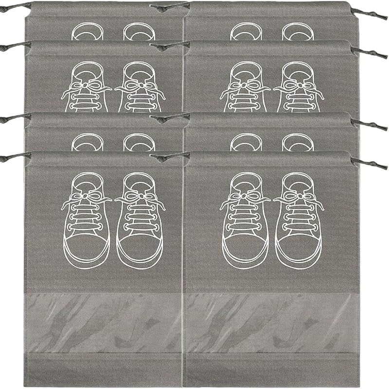 حقائب تخزين أحذية كبيرة، حقائب أحذية مقاومة للغبار برباط مع نافذة شفافة، منظم سفر مقاوم للماء، حقائب أحذية محمولة - رمادي