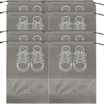 حقائب تخزين أحذية كبيرة، حقائب أحذية مقاومة للغبار برباط مع نافذة شفافة، منظم سفر مقاوم للماء، حقائب أحذية محمولة - رمادي