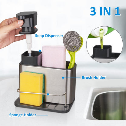 RedCall [Soap] [Dispenser, 3-in-1 Sponge And Brush Holder, Caddy, Stainless Steel Organizer For [Kitchen] [Sink, Tray Drainer Rack, Rustproof Dish, Countertop
