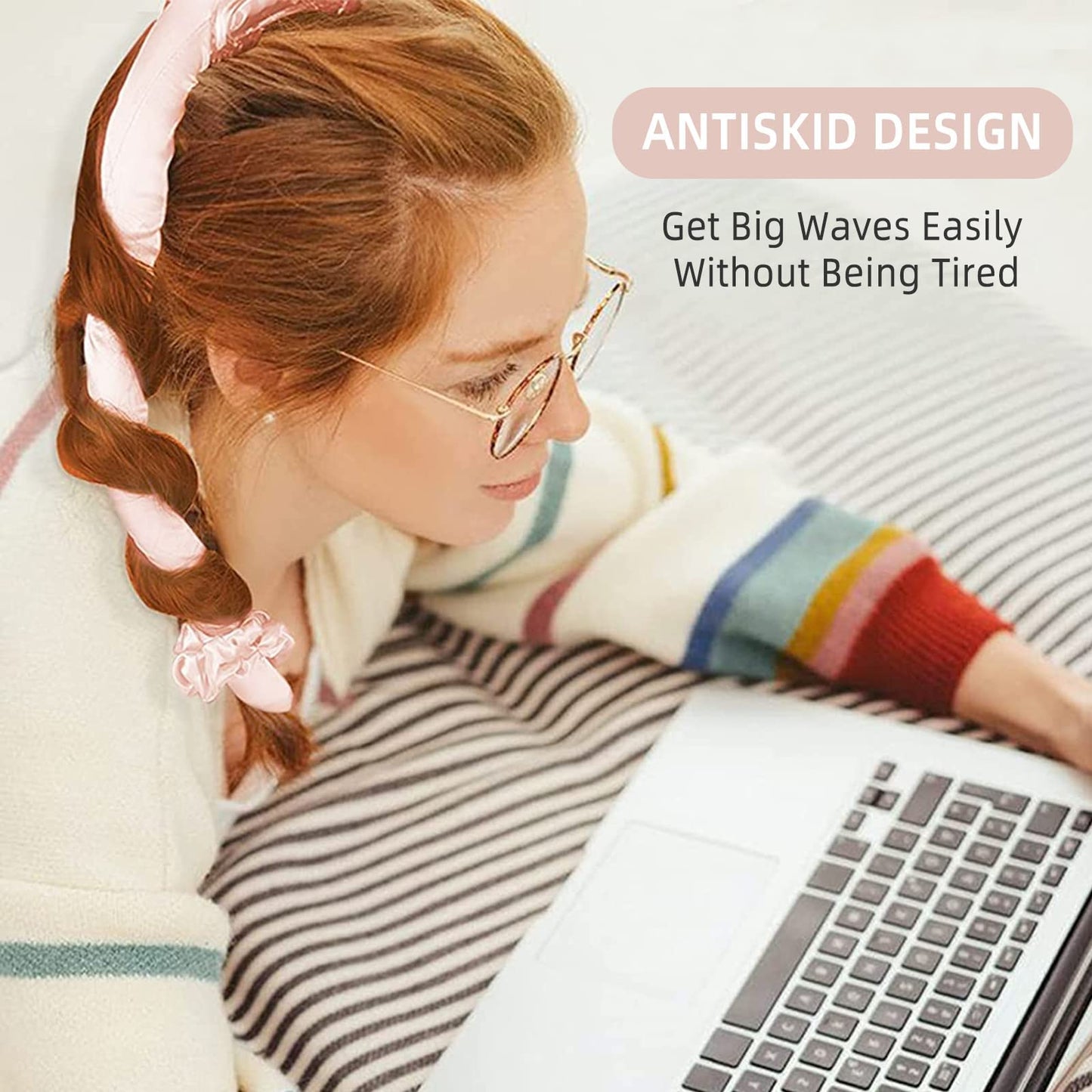 Freyry Hair Roller, Heatless Curls Headband, Premium Soft Sponge, Lazy Curler Set for Women, DIY Hair Styling Tools, Pink, One Size