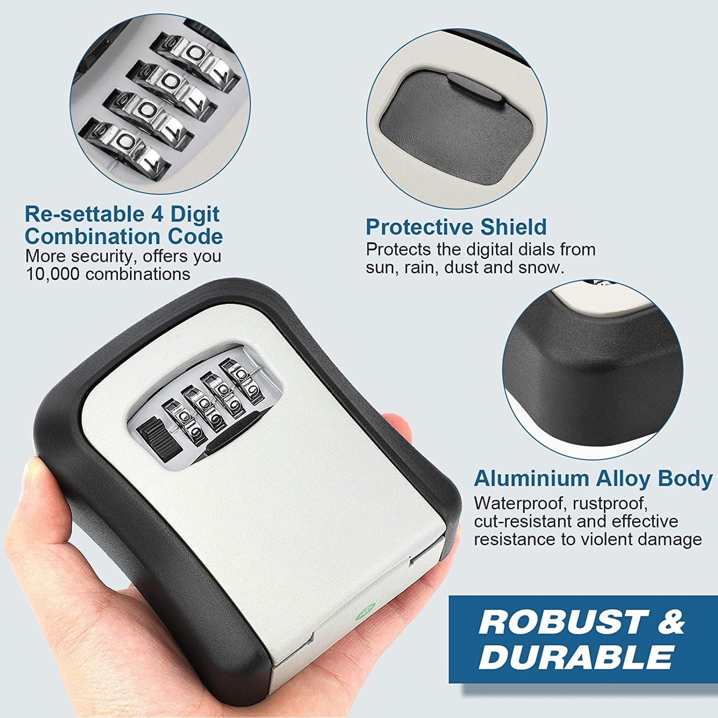 DMG TECH Security Key Lock Box, Lock Box, 4-Digit Combination Key Box, Wall Mount Key Storage, Waterproof