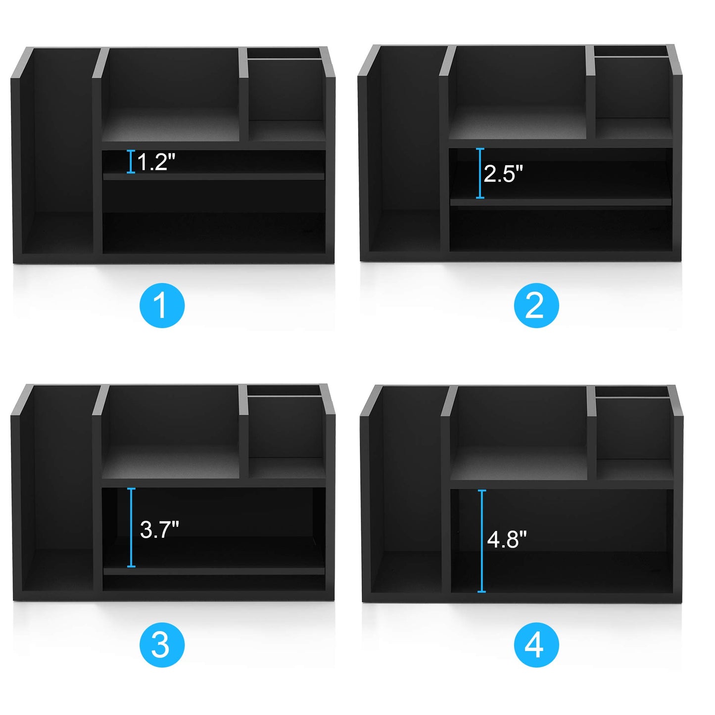 Wood Office Desk Organizer in White, Workspace Organizer with Letter Tray and 4 Upright Sections, Desktop Document Holder, File Sorter for Home or Office Supplies