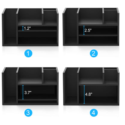 Wood Office Desk Organizer in White, Workspace Organizer with Letter Tray and 4 Upright Sections, Desktop Document Holder, File Sorter for Home or Office Supplies