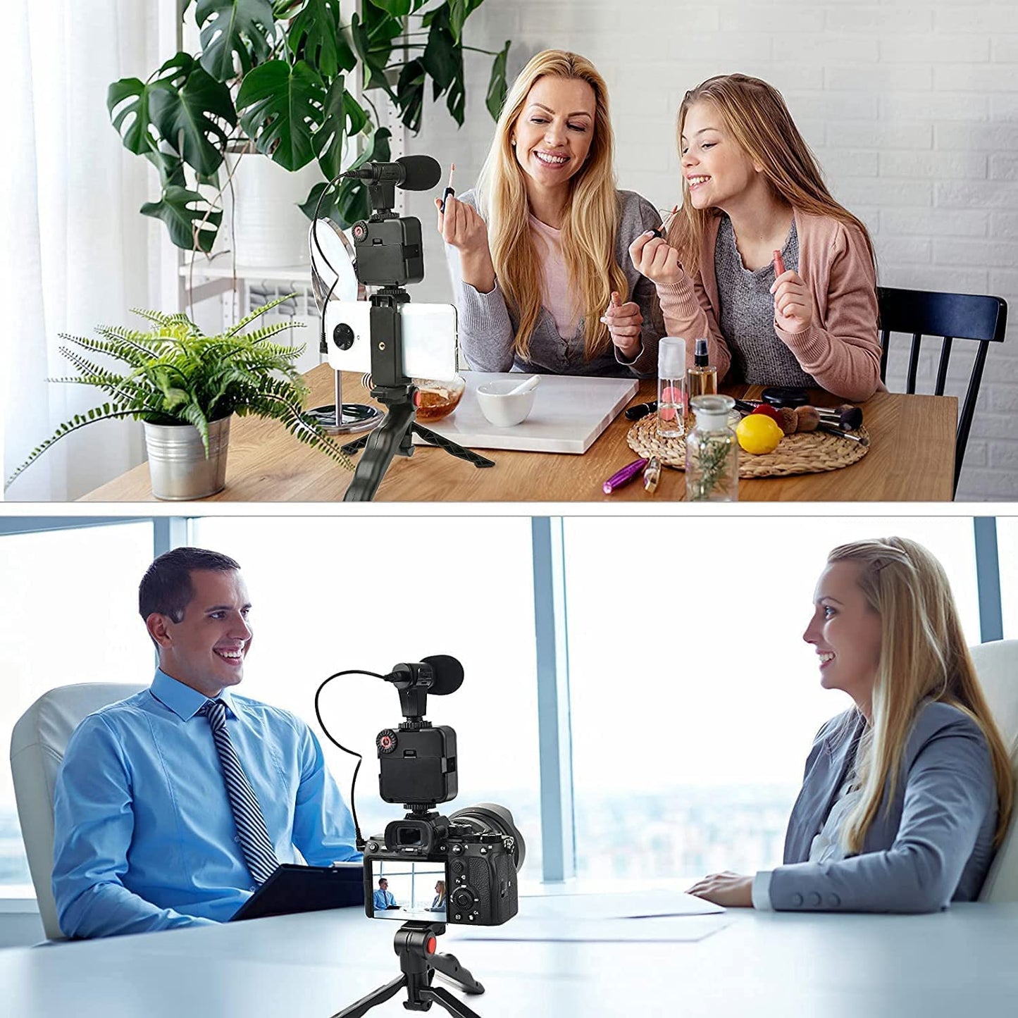 CROWNVIZ Camera Video Recording Vlogging Kit for Video Making, Mic, Mini Tripod Stand, LED Light & Phone Holder Clip for Making Videos Podcasting