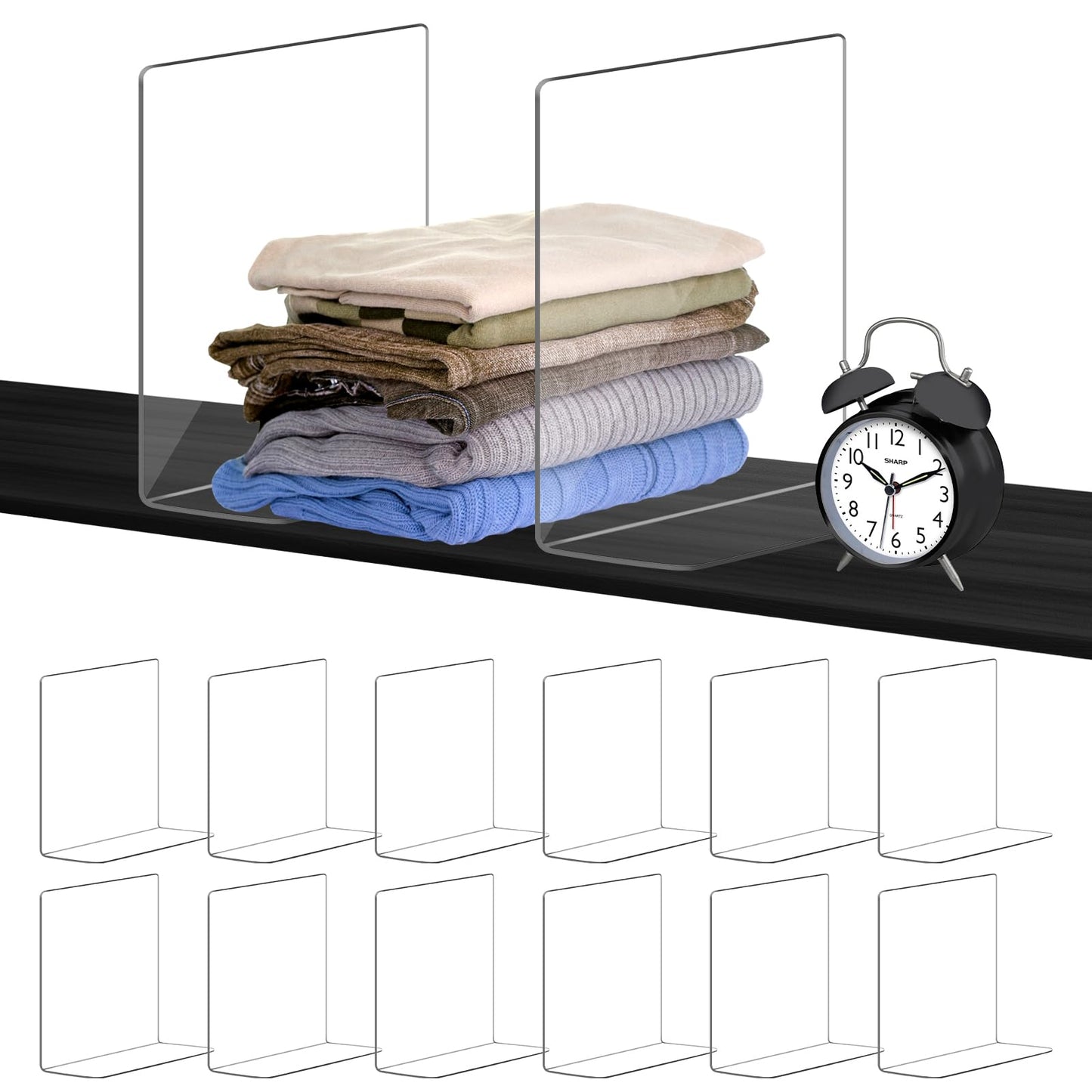 Clear Acrylic Shelf Dividers for Closet Organization 8 Pack, Heavy-Duty, Adjustable Separators for Clothing, Purses & Linens, for Bedroom & Wardrobe