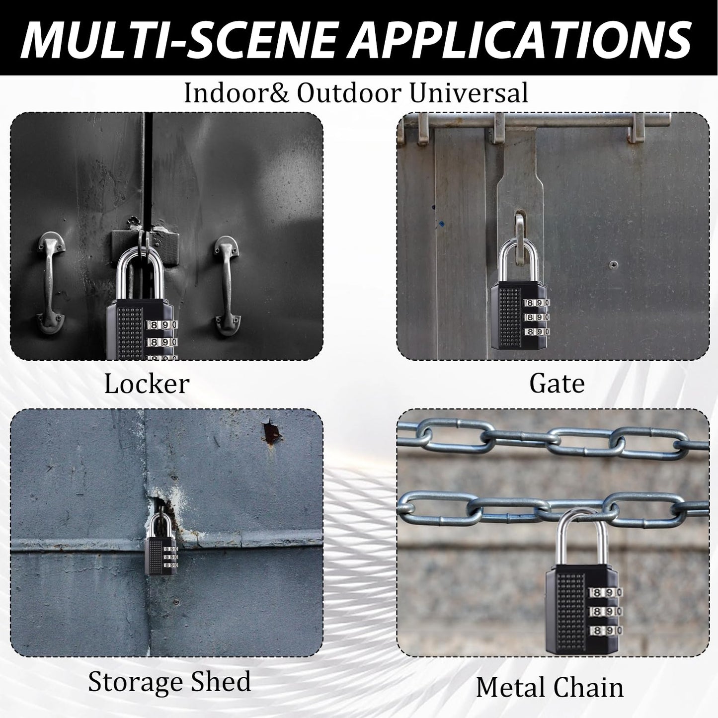 Set of 2 Combination Lock, 4 Digit Padlock, Combination Code, Weatherproof, Robust, Suitable for Schools, Lockers, Sheds, Gym, Gym, Lockers, Suitcase Lock